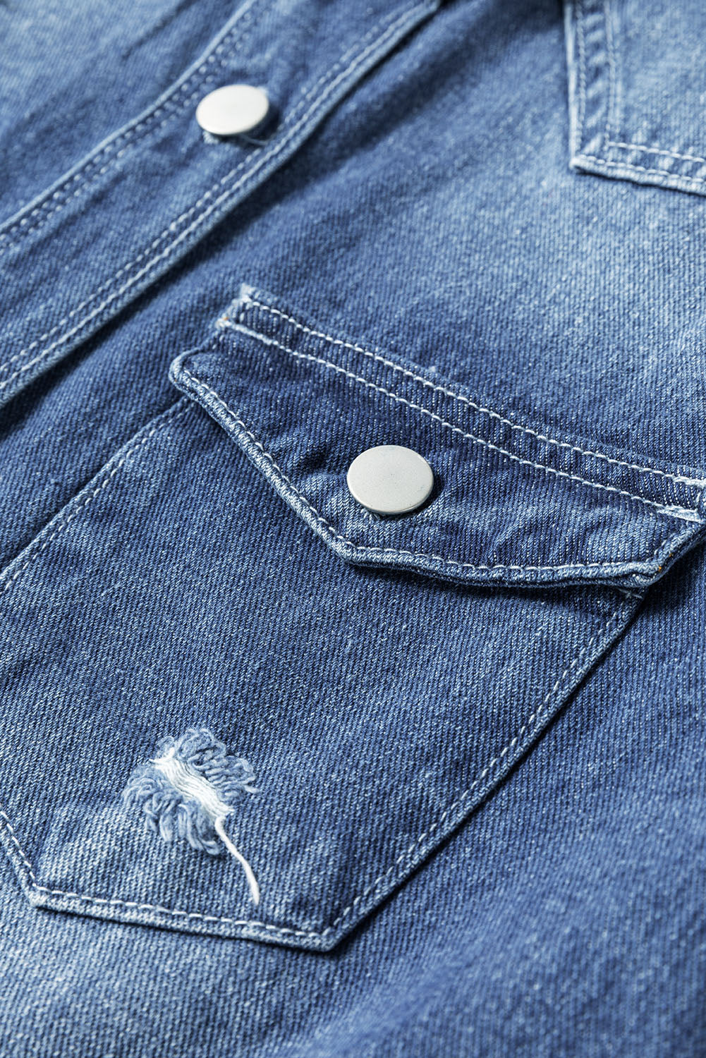Light Wash Distressed Frayed Long Denim Jacket - KaleaBoutique.com