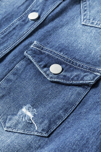 Light Wash Distressed Frayed Long Denim Jacket - KaleaBoutique.com