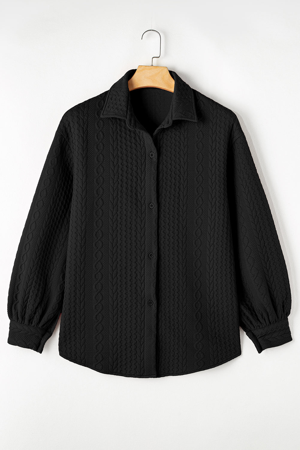 Cable Texture Puff Sleeve Loose Shacket - KaleaBoutique.com