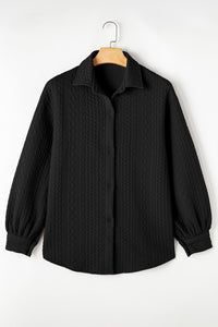 Cable Texture Puff Sleeve Loose Shacket - KaleaBoutique.com