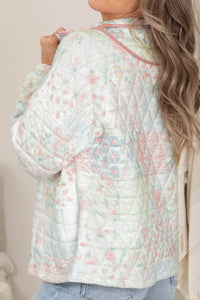 KaleaBoutique Stylish Floral Quilted Metal Zipper Collar Long Sleeve Sweatshirt - KaleaBoutique.com