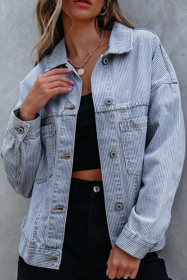 Washed Oversize Pocketed Denim Jacket - KaleaBoutique.com