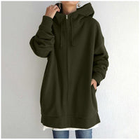 Women's Longline Full-Zip Drawstring Hoodie with Pockets - KaleaBoutique.com