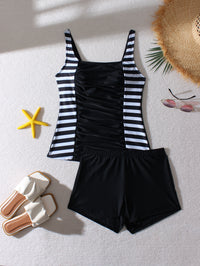 Women's Ruched Contrast-Panel Tankini Set with Swim Shorts - KaleaBoutique.com