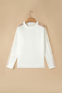 KaleaBoutique Stylish Lace Patchwork Round Neck Long Sleeve Top - KaleaBoutique.com