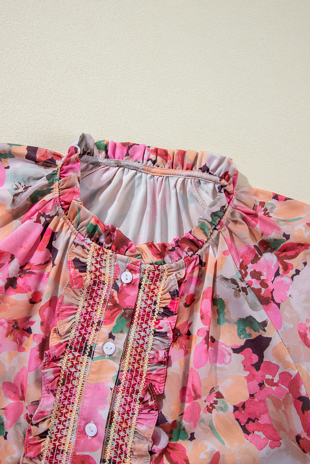 KaleaBoutique Floral Print Ruffled Stitch Buttoned Loose Fit Shirt - KaleaBoutique.com