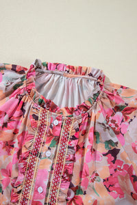 KaleaBoutique Floral Print Ruffled Stitch Buttoned Loose Fit Shirt - KaleaBoutique.com