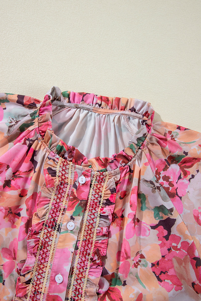 KaleaBoutique Floral Print Ruffled Stitch Buttoned Loose Fit Shirt - KaleaBoutique.com