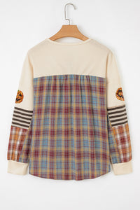 Beige Sequin Pumpkin Henley Waffle Top - KaleaBoutique.com
