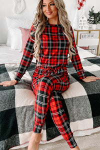 KaleaBoutique Stylish Festive Plaid Print Round Neck Long Sleeve and Pants 2 Piece Lounge Set - KaleaBoutique.com