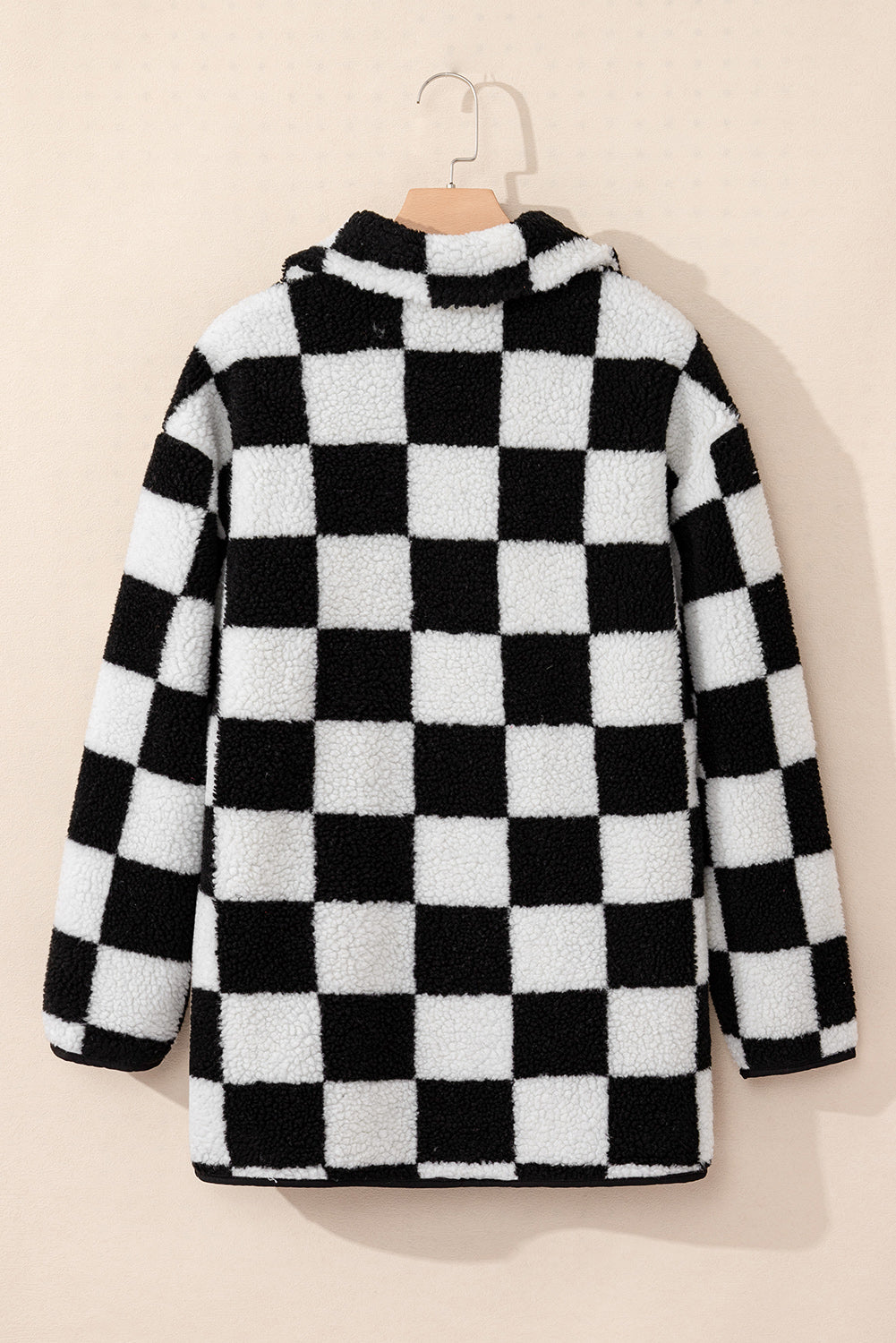 KaleaBoutique Checkered Side Pockets Collared Buttoned Fleece Jacket - KaleaBoutique.com