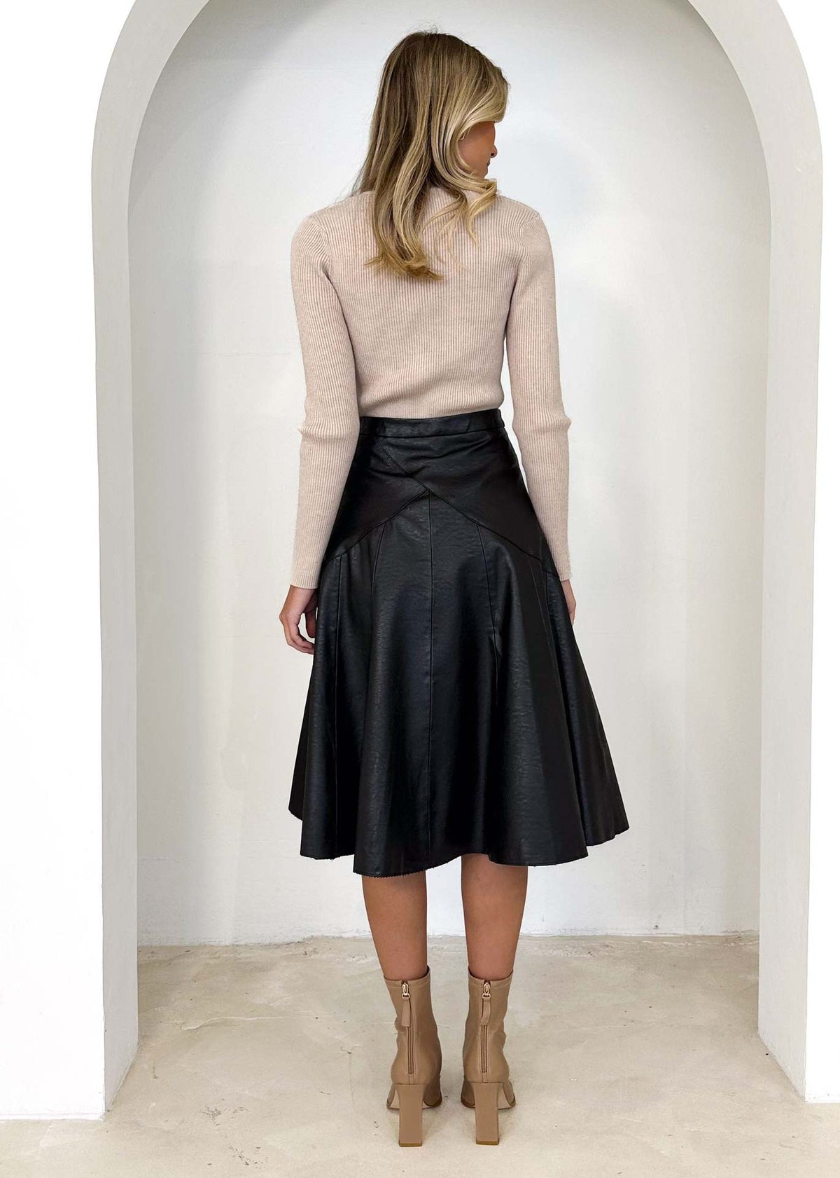 Women's High-Waist PU Leather Pleated Midi Skirt - KaleaBoutique.com