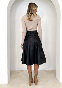 Women's High-Waist PU Leather Pleated Midi Skirt - KaleaBoutique.com