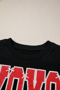 KaleaBoutique Stylish Bow Sequin XOXO Letter Graphic Exposed Seam Baggy Sweatshirt - KaleaBoutique.com