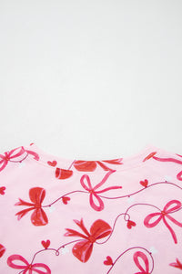 KaleaBoutique Stylish Romantic Bow Print Loose Tee Drawstring Shorts 2pcs Lounge Set - KaleaBoutique.com