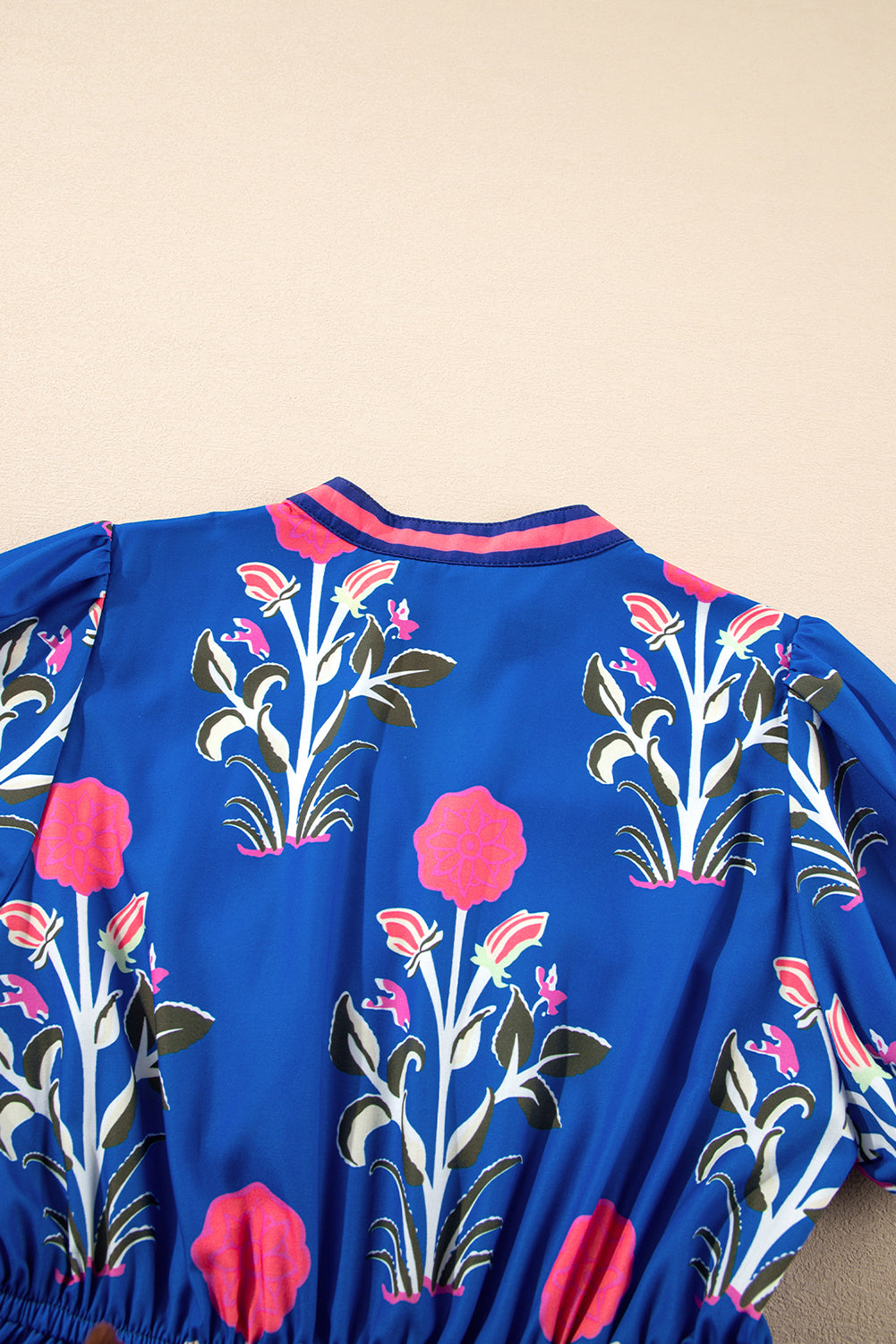 Floral Puff Short Sleeve V Neck High Waist Maxi Dress - KaleaBoutique.com