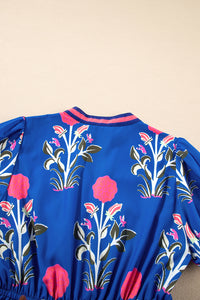 Floral Puff Short Sleeve V Neck High Waist Maxi Dress - KaleaBoutique.com