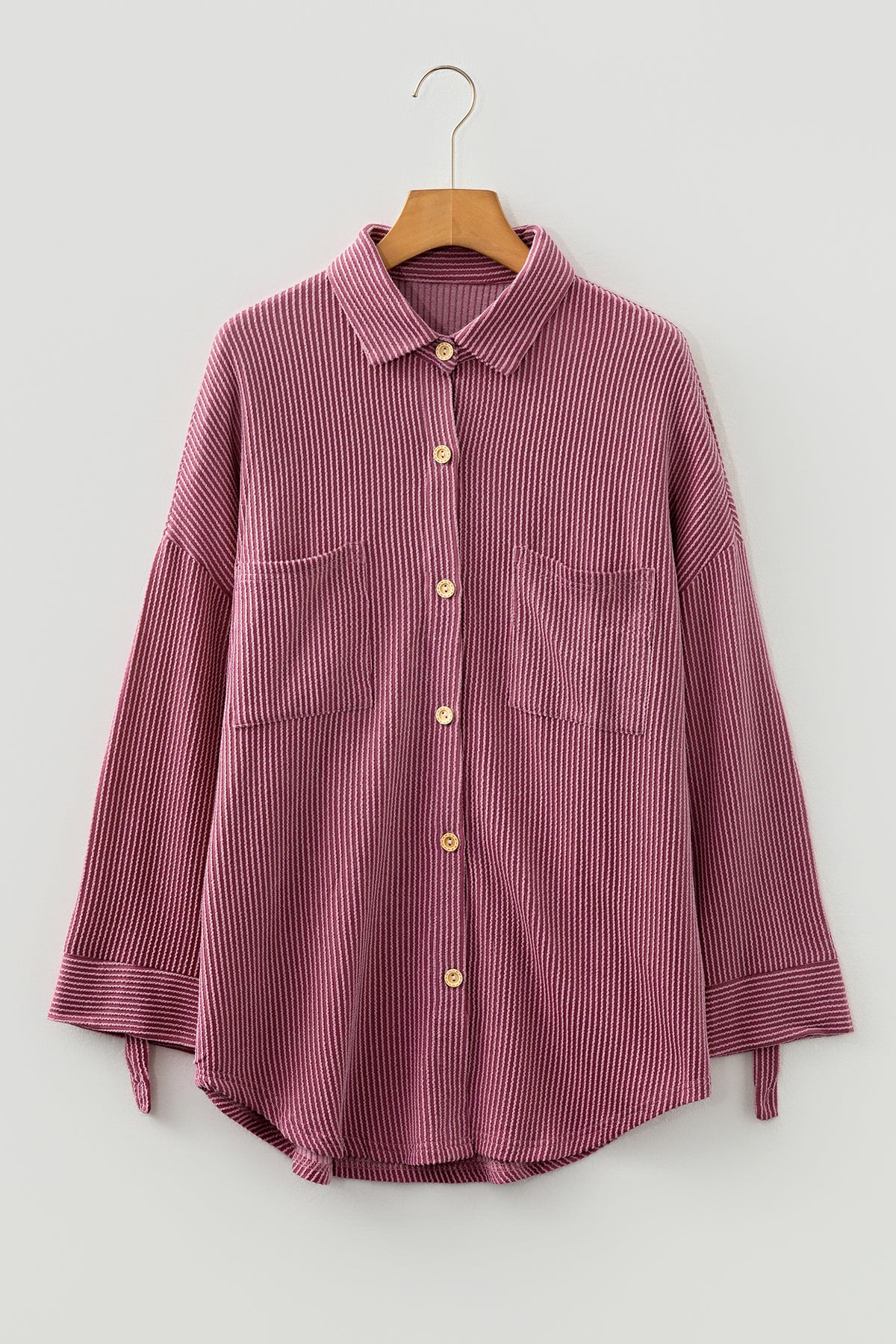Pink Roll Tab Sleeve Ribbed Cording Shacket - KaleaBoutique.com