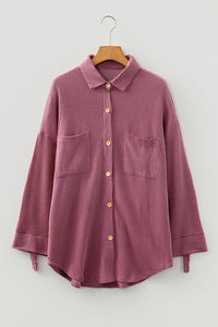 Pink Roll Tab Sleeve Ribbed Cording Shacket - KaleaBoutique.com