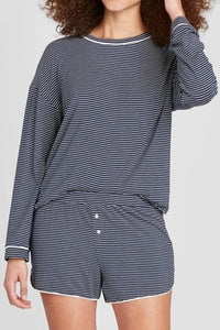 KaleaBoutique Stylish Blue Drop Shoulder Round Neck Long Sleeve Tee and Buttoned Shorts 2pcs Lounge Set - KaleaBoutique.com