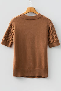 KaleaBoutique Comfortable Fish Scale Textured Knit Ribbed Crew Neck Short Sleeve Sweater - KaleaBoutique.com