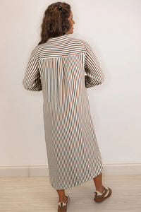 Textured 3/4 Sleeve Round Hem Split Midi Shirt Dress - KaleaBoutique.com