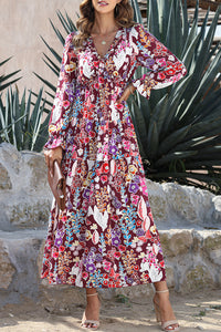 KaleaBoutique V Neck Floral Print Empire Waist Maxi Dress - KaleaBoutique.com
