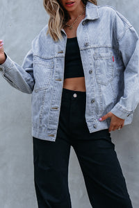 Washed Oversize Pocketed Denim Jacket - KaleaBoutique.com