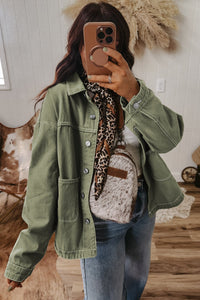 Patched Pocket Collared Button Front Boyfriend Denim Jacket - KaleaBoutique.com