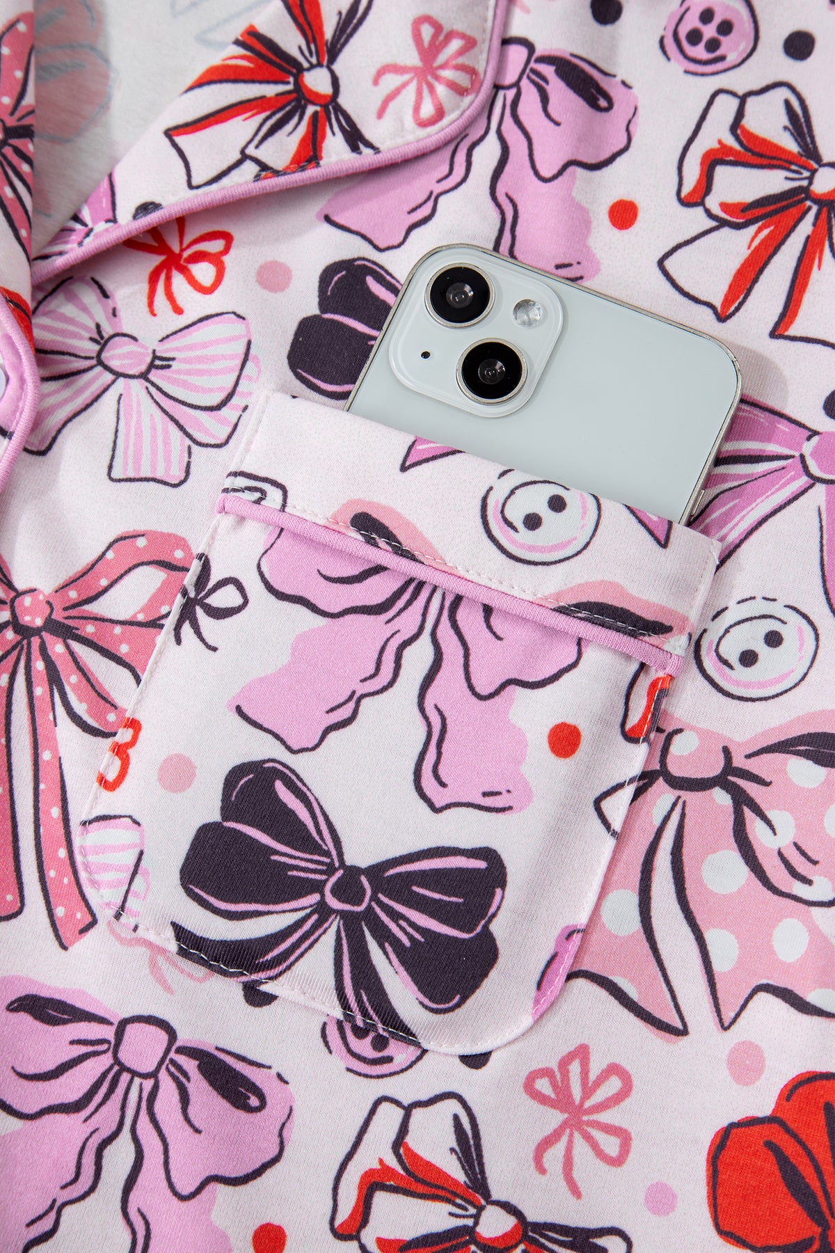 KaleaBoutique Stylish Cute Ribbon Bows Printed 2pcs Short Pajama Set - KaleaBoutique.com