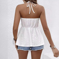Women's Lace-Waist Eyelet Halter Peplum Top - KaleaBoutique.com