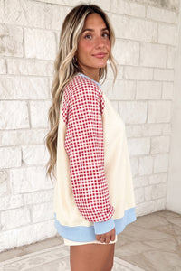 KaleaBoutique Comfortable Plaid Sleeve Colorblock Raglan Pullover Sweatshirt - KaleaBoutique.com