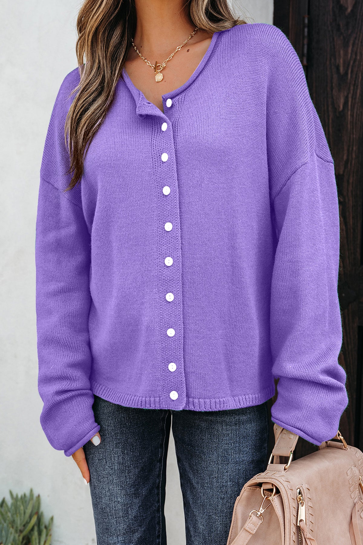 KaleaBoutique Comfortable Solid Color Knit Button Drop Shoulder Sweater Cardigan - KaleaBoutique.com