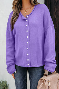 KaleaBoutique Comfortable Solid Color Knit Button Drop Shoulder Sweater Cardigan - KaleaBoutique.com