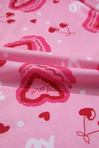 KaleaBoutique Stylish Sweet Heart Cake Print Contrast Ruffle Trim Valentines 2pcs Pajama Set - KaleaBoutique.com