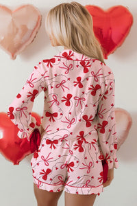 KaleaBoutique Comfortable Bow Print Valentine Long Sleeve Shirt Shorts 2 Pcs Pajama Set - KaleaBoutique.com