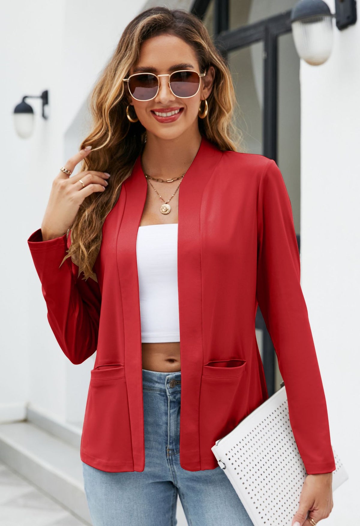 Women's Collarless Open-Front Blazer Style Cardigan with Pockets In 12 Colors - KaleaBoutique.com