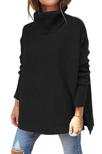 Turtleneck Sweater Mid Length Batwing Sleeve Slit Hem Tunic Pullover Sweaters Winter Tops Women Clothing - KaleaBoutique.com