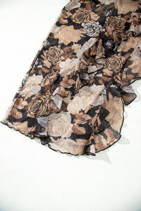 KaleaBoutique Stylish Floral Long Sleeve Asymmetric Ruffle Split Hem Mesh Dress - KaleaBoutique.com