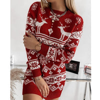 Women's Reindeer and Snowflake Christmas Sweater Dress - KaleaBoutique.com