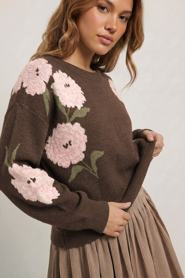 KaleaBoutique Floral Print Drop Shoulder Relaxed Pullover Sweater - KaleaBoutique.com