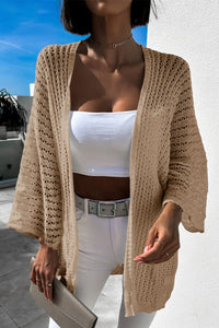 KaleaBoutique Comfortable Solid Color Crochet Knit Open Front Tunic Sweater Cardigan - KaleaBoutique.com