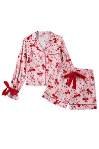KaleaBoutique Comfortable Bow Print Valentine Long Sleeve Shirt Shorts 2 Pcs Pajama Set - KaleaBoutique.com
