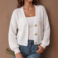 Women's V-Neck Pearl-Style Button Cardigan - KaleaBoutique.com