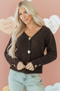KaleaBoutique Comfortable Heart Metal Button V Neck Cardigan Sweater - KaleaBoutique.com