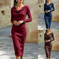Boat Neck Long Sleeves Figure-hugging Hip-skimming Midi Dress For Women - KaleaBoutique.com