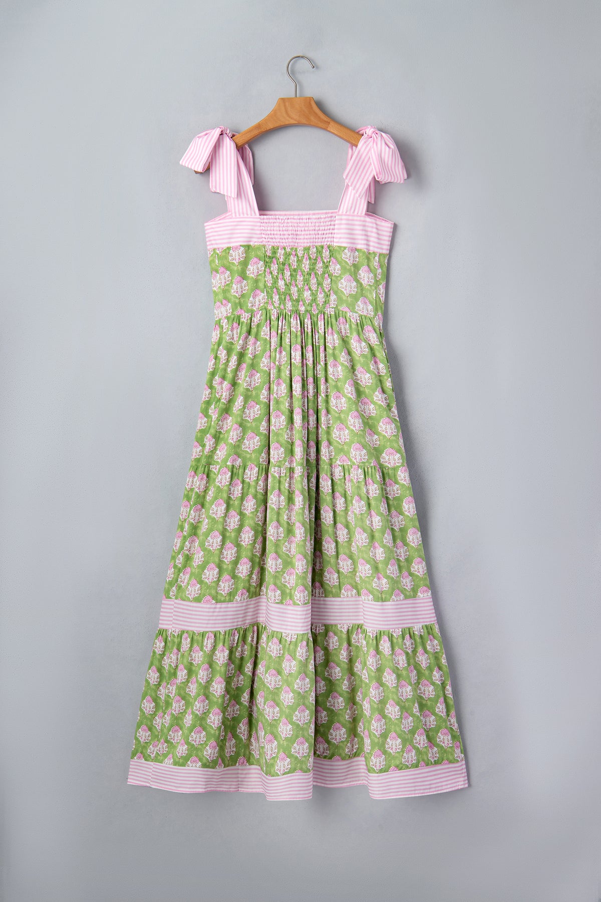 KaleaBoutique Stylish Floral Print Striped Detail Knot Straps Maxi Dress - KaleaBoutique.com