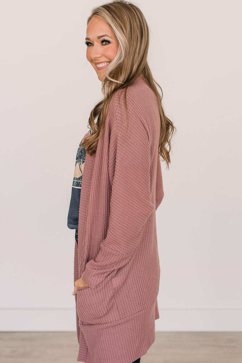 KaleaBoutique Solid Color Waffle Knit Cardigan with Pocket - KaleaBoutique.com