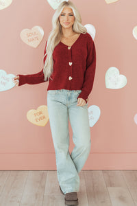 KaleaBoutique Comfortable Heart Metal Button V Neck Cardigan Sweater - KaleaBoutique.com