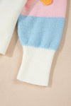 KaleaBoutique Floral Embroidered Colorblock Fuzzy Drop Shoulder Sweater - KaleaBoutique.com